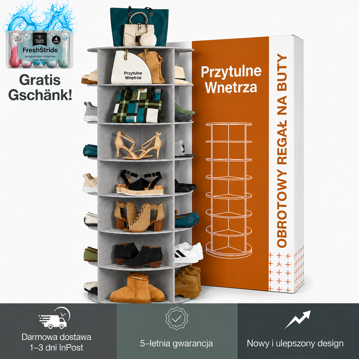 Przytulne Wnetrza - Obrotowy regał na buty 360° – 7-poziomowy organizer na buty w formie karuzeli