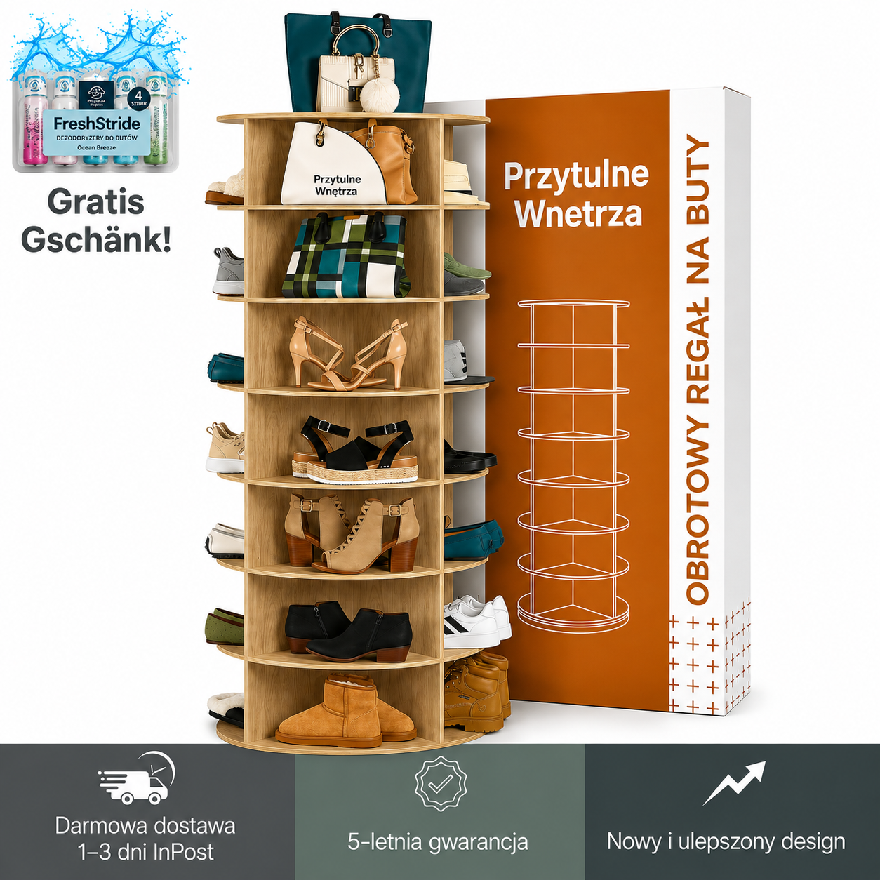 Przytulne Wnetrza - Obrotowy regał na buty 360° – 7-poziomowy organizer na buty w formie karuzeli