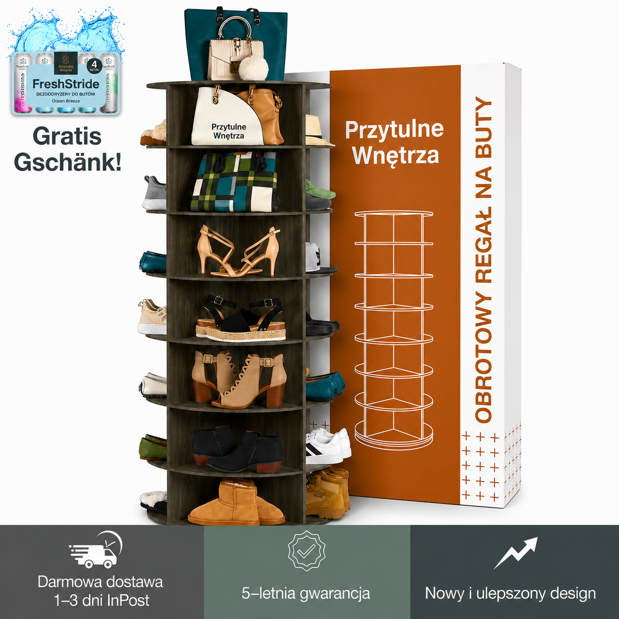 Przytulne Wnetrza - Obrotowy regał na buty 360° – 7-poziomowy organizer na buty w formie karuzeli