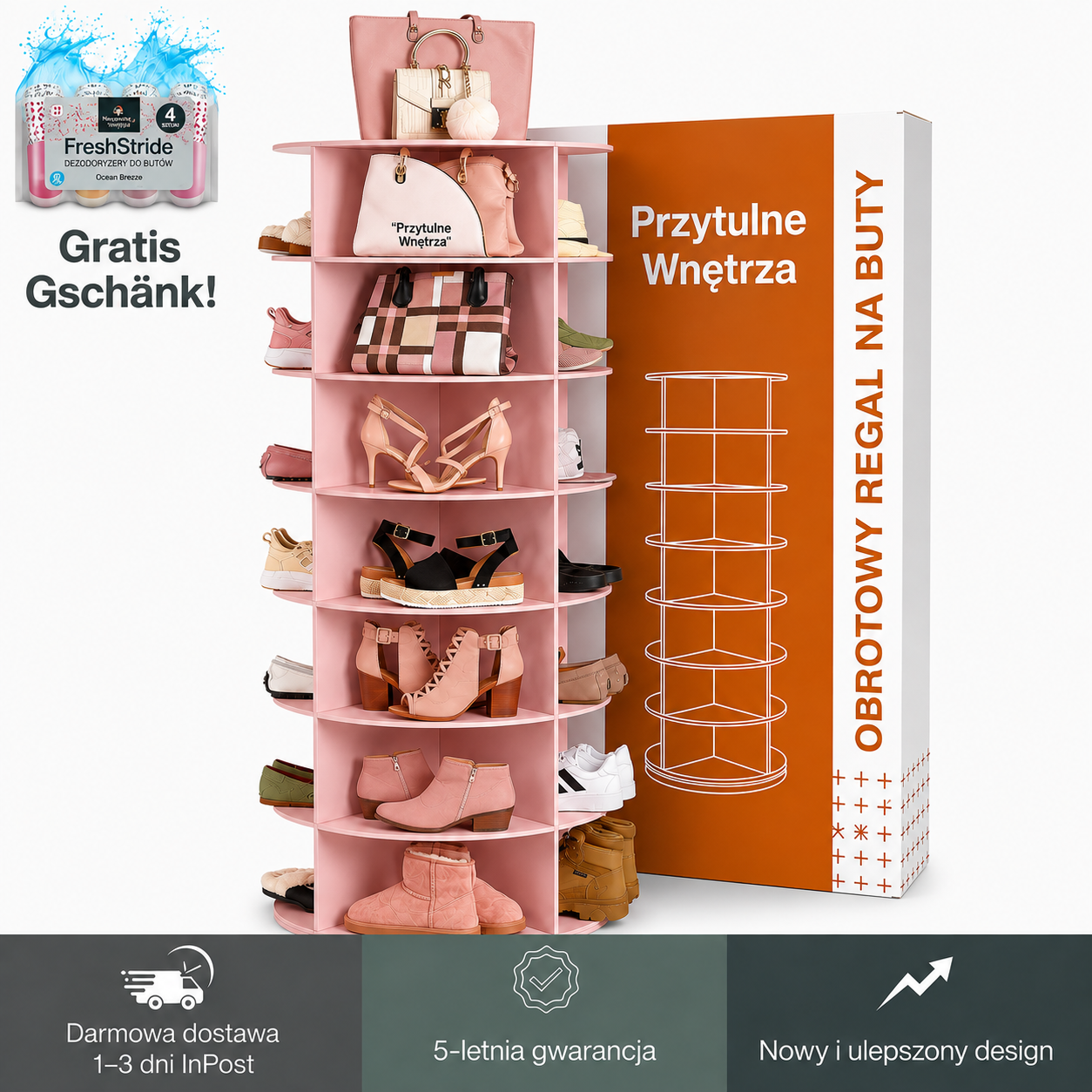 Przytulne Wnetrza - Obrotowy regał na buty 360° – 7-poziomowy organizer na buty w formie karuzeli