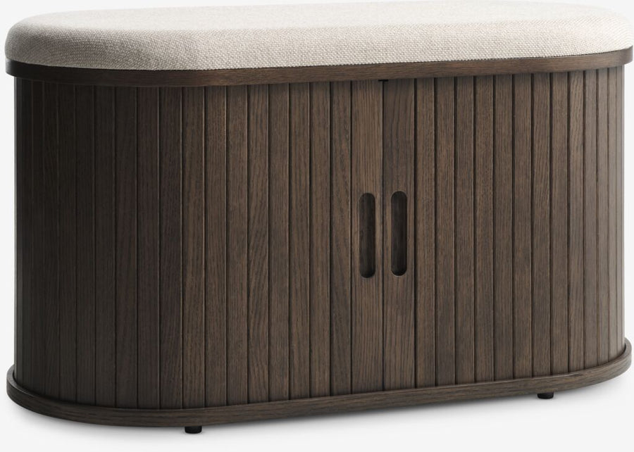 LYNGVIG Sitzbank in Beige und dunkler Eiche, Vorderansicht