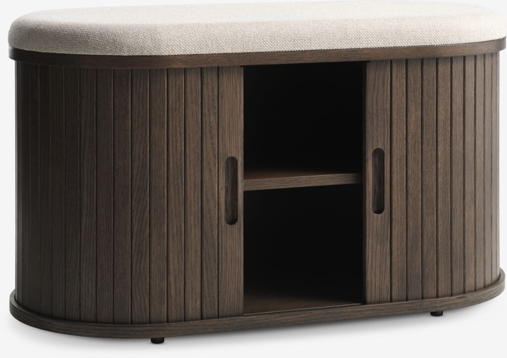 LYNGVIG Sitzbank in Beige und dunkler Eiche, Rückansicht